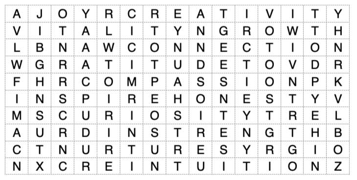 Values word search